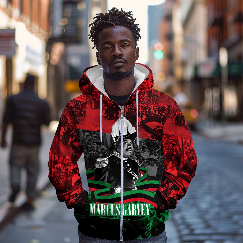 Marcus Garvey Zip Hoodie Collage Design Progress Is the Attraction Quote Pan African Movement Tribute - Wonder Print Shop
