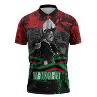 Marcus Garvey Zipper Polo Shirt Collage Design Progress Is the Attraction Quote Pan African Movement Tribute - Wonder Print Shop