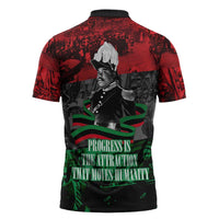 Marcus Garvey Zipper Polo Shirt Collage Design Progress Is the Attraction Quote Pan African Movement Tribute - Wonder Print Shop
