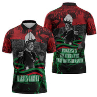 Marcus Garvey Zipper Polo Shirt Collage Design Progress Is the Attraction Quote Pan African Movement Tribute - Wonder Print Shop