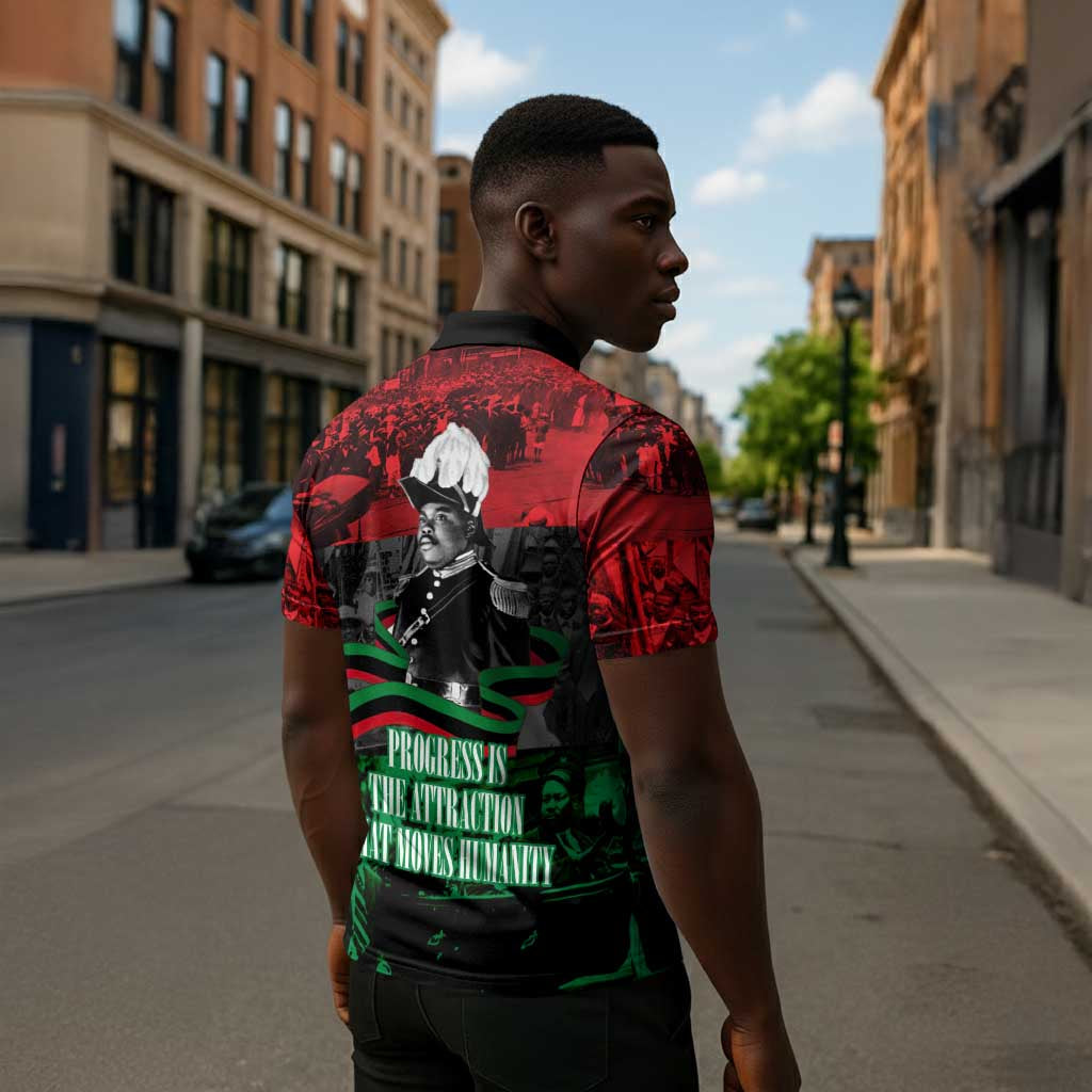 Marcus Garvey Zipper Polo Shirt Collage Design Progress Is the Attraction Quote Pan African Movement Tribute - Wonder Print Shop