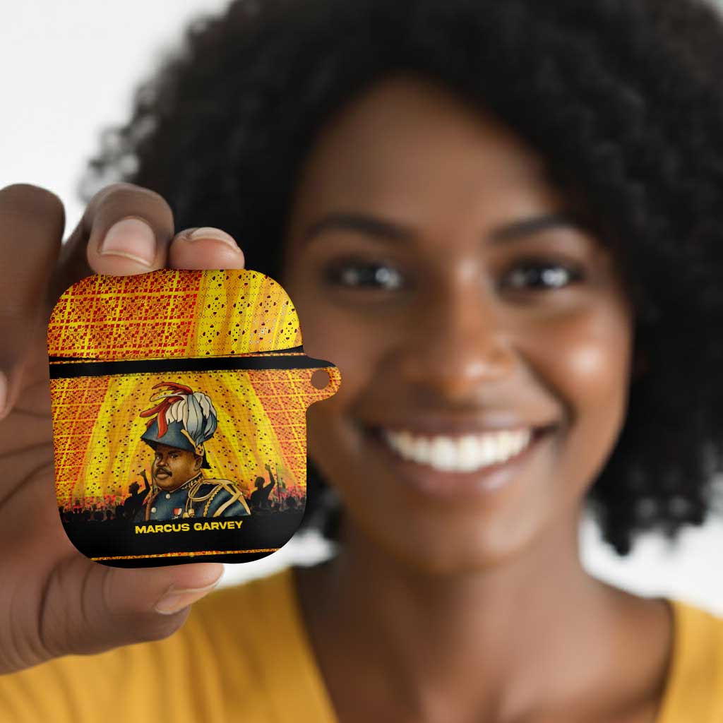 Marcus Garvey AirPods Case Yellow African Pattern Design Pan African Flag Civil Rights Movement Tribute - Wonder Print Shop