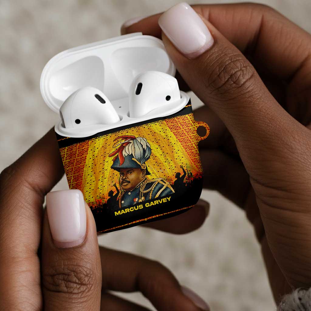 Marcus Garvey AirPods Case Yellow African Pattern Design Pan African Flag Civil Rights Movement Tribute - Wonder Print Shop