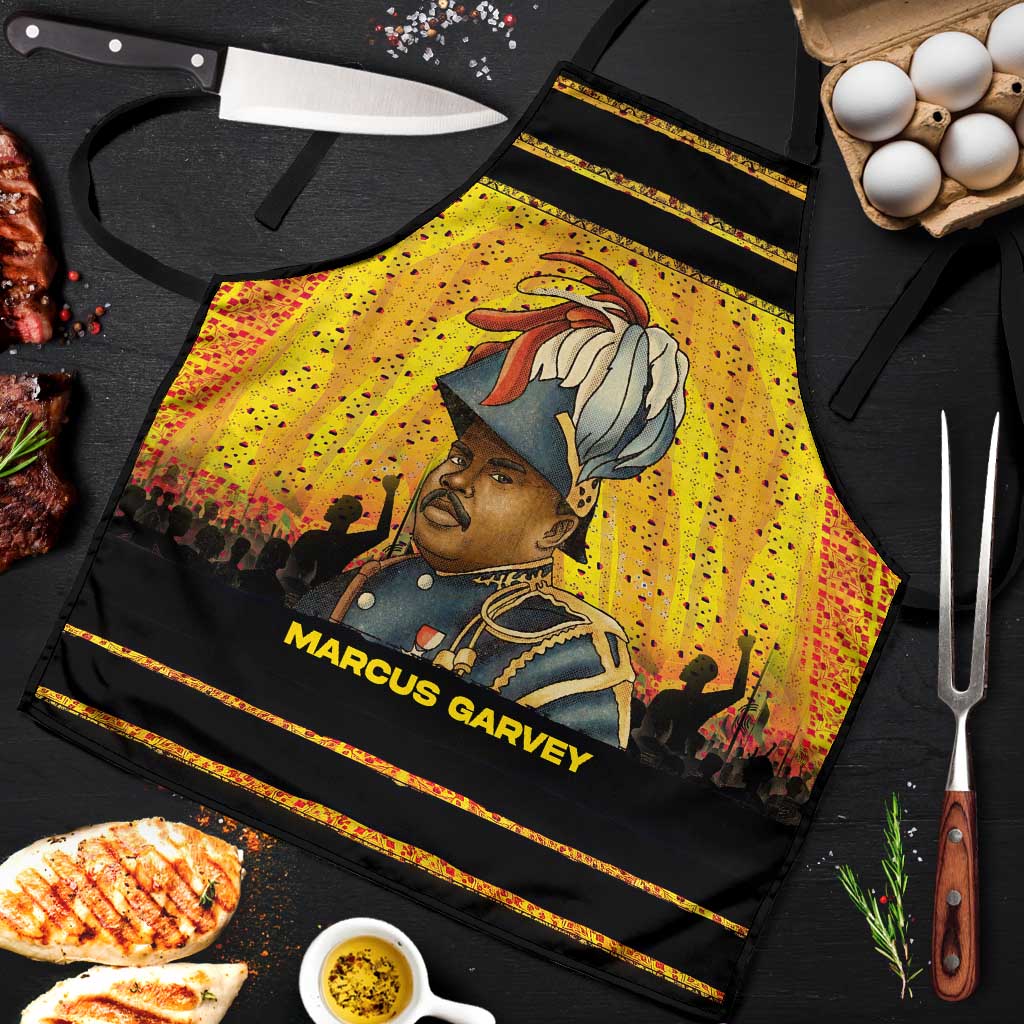 Marcus Garvey Apron Yellow African Pattern Design Pan African Flag Civil Rights Movement Tribute - Wonder Print Shop