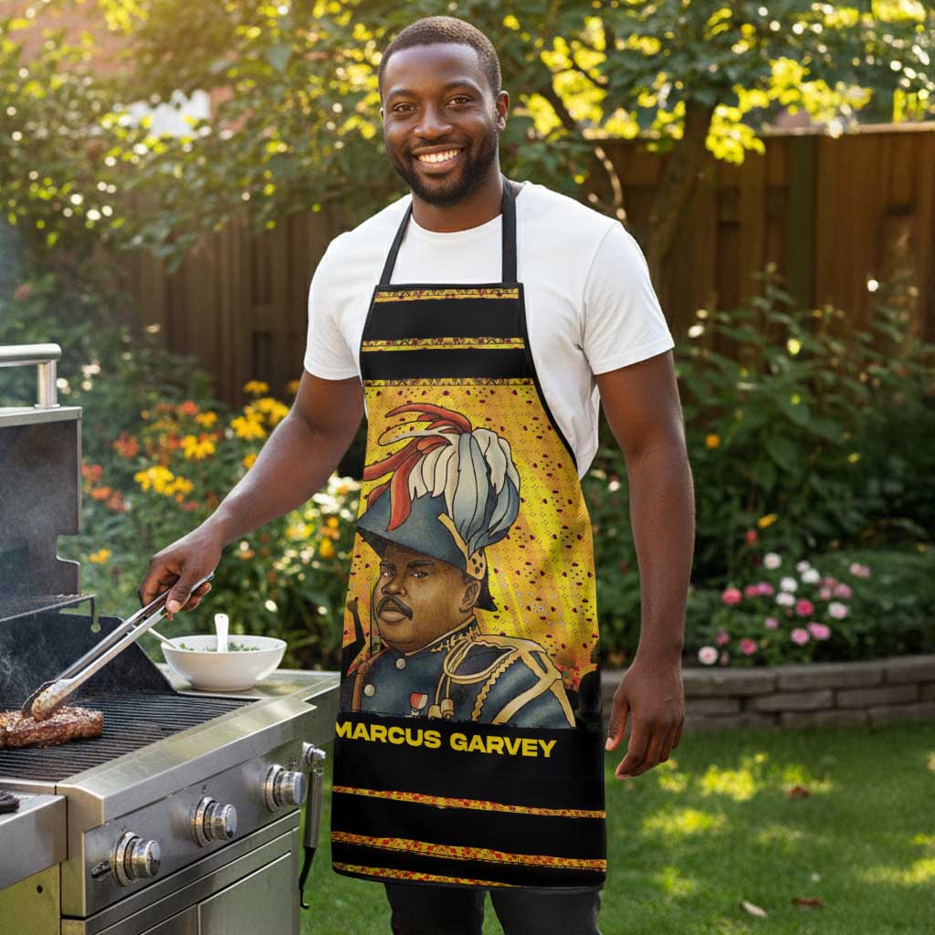 Marcus Garvey Apron Yellow African Pattern Design Pan African Flag Civil Rights Movement Tribute - Wonder Print Shop
