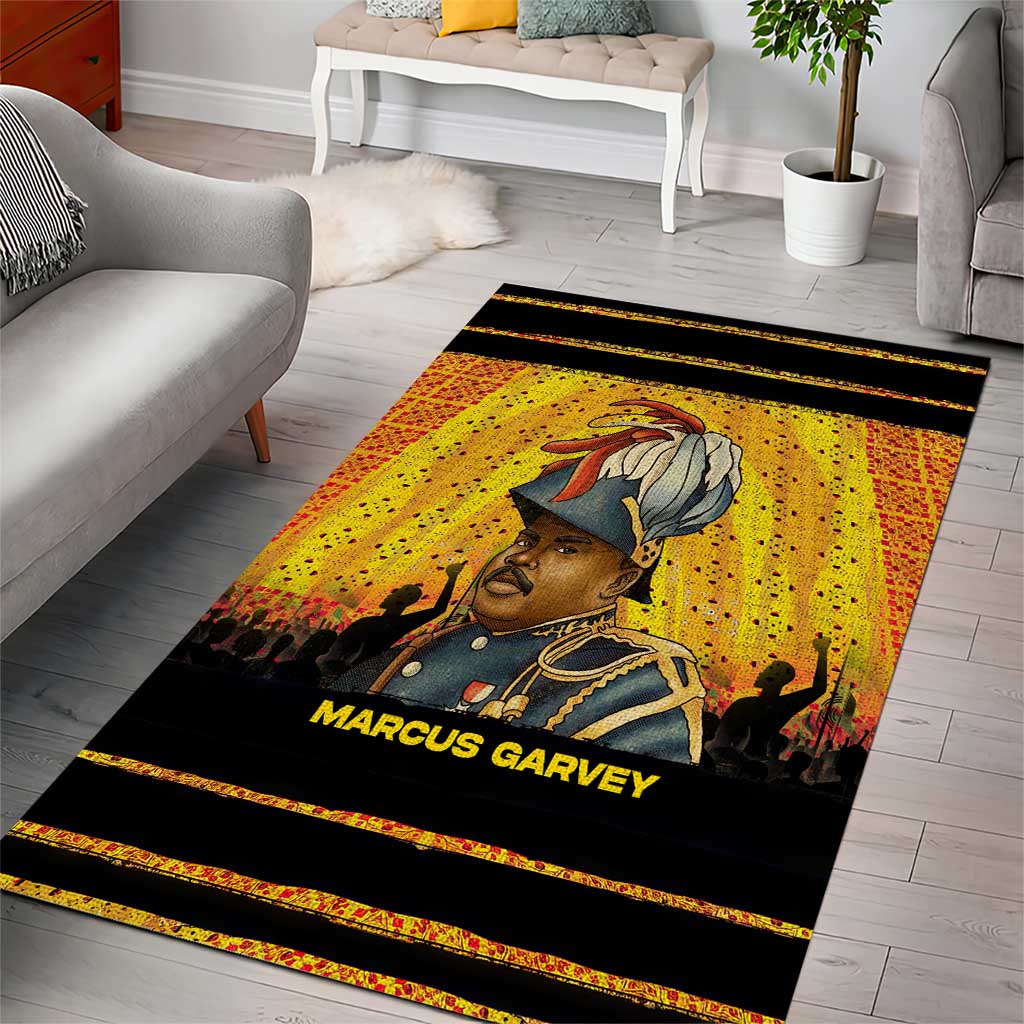 Marcus Garvey Area Rug Yellow African Pattern Design Pan African Flag Civil Rights Movement Tribute - Wonder Print Shop