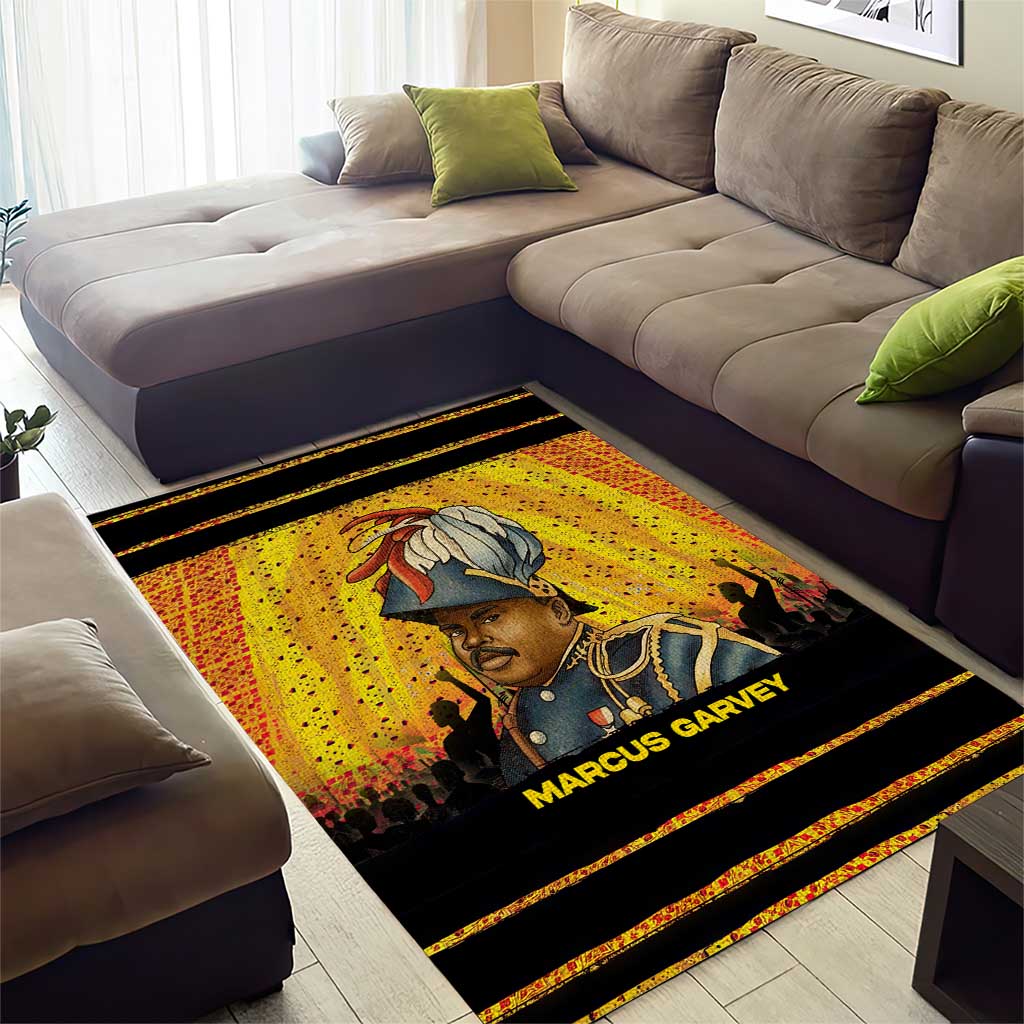 Marcus Garvey Area Rug Yellow African Pattern Design Pan African Flag Civil Rights Movement Tribute - Wonder Print Shop