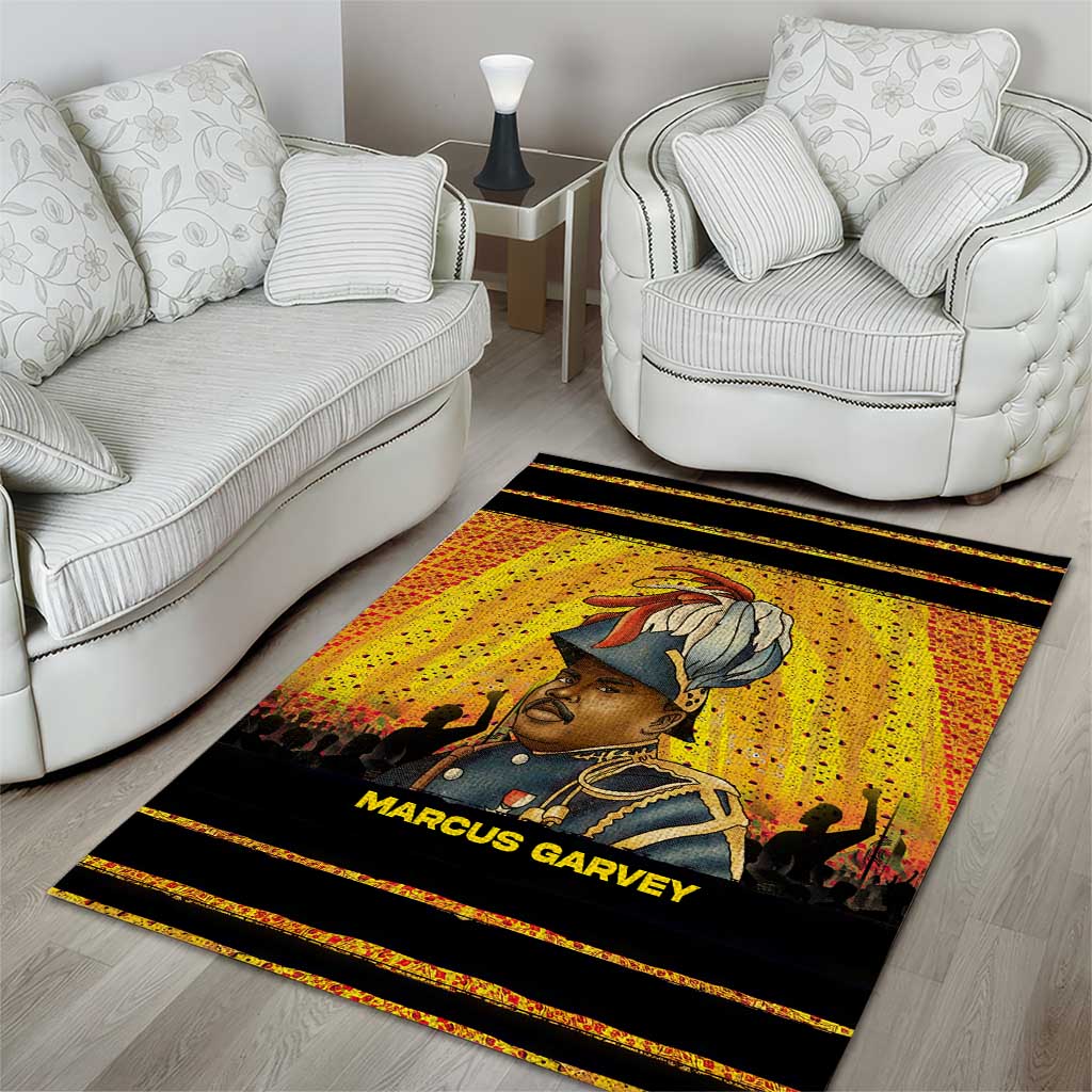 Marcus Garvey Area Rug Yellow African Pattern Design Pan African Flag Civil Rights Movement Tribute - Wonder Print Shop
