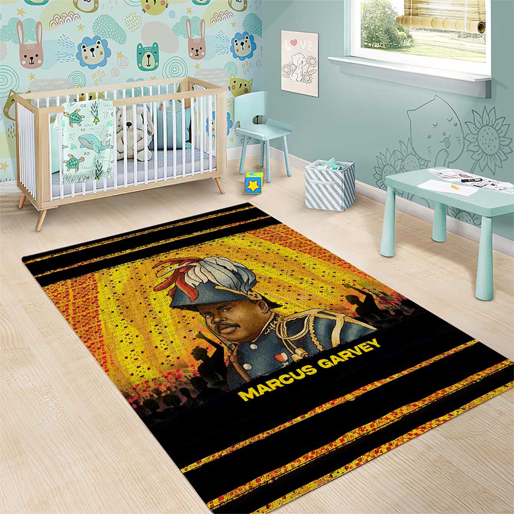 Marcus Garvey Area Rug Yellow African Pattern Design Pan African Flag Civil Rights Movement Tribute - Wonder Print Shop