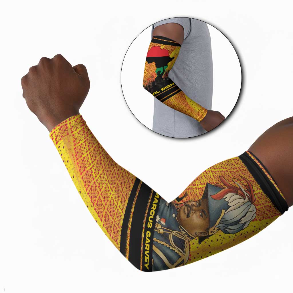 Marcus Garvey Arm Sleeves Yellow African Pattern Design Pan African Flag Civil Rights Movement Tribute - Wonder Print Shop