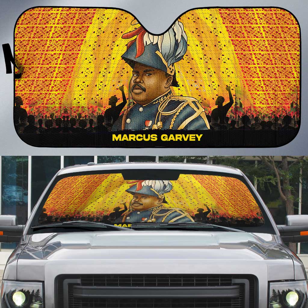Marcus Garvey Auto Sun Shade Yellow African Pattern Design Pan African Flag Civil Rights Movement Tribute - Wonder Print Shop