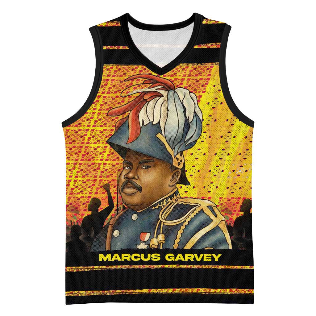 Marcus Garvey Basketball Jersey Yellow African Pattern Design Pan African Flag Civil Rights Movement Tribute - Wonder Print Shop