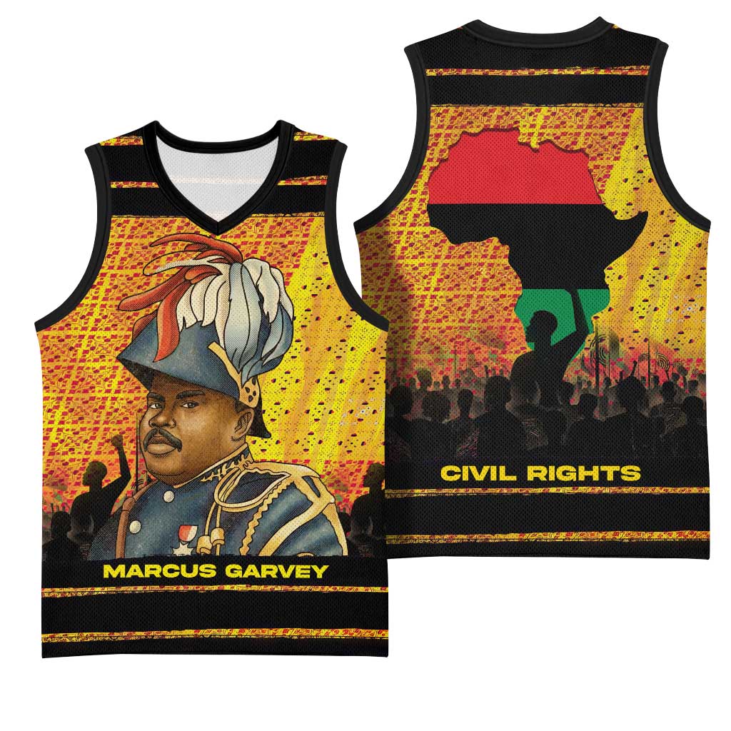 Marcus Garvey Basketball Jersey Yellow African Pattern Design Pan African Flag Civil Rights Movement Tribute - Wonder Print Shop