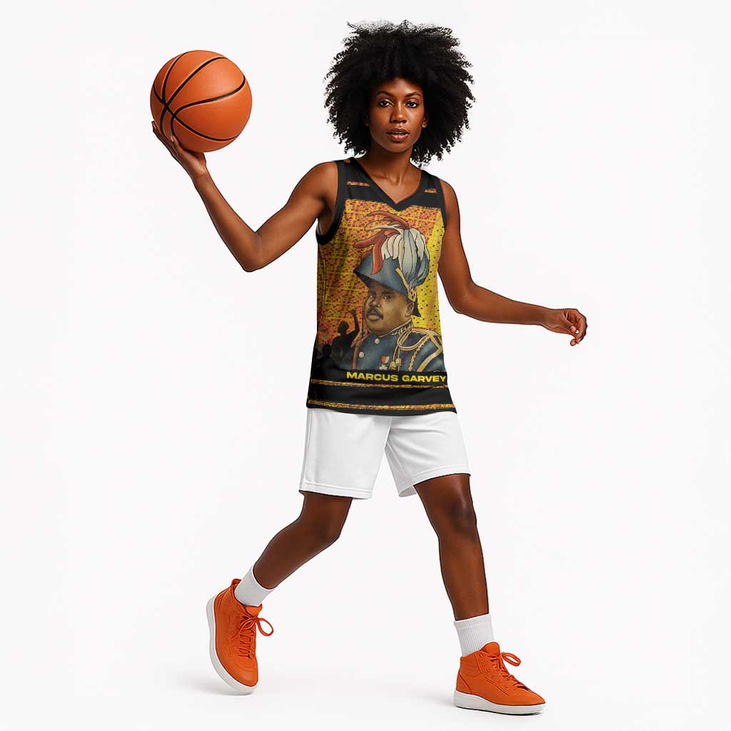Marcus Garvey Basketball Jersey Yellow African Pattern Design Pan African Flag Civil Rights Movement Tribute - Wonder Print Shop
