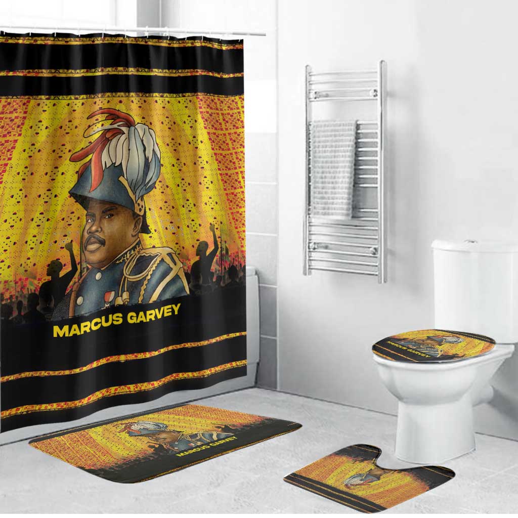 Marcus Garvey Bathroom Set Yellow African Pattern Design Pan African Flag Civil Rights Movement Tribute - Wonder Print Shop