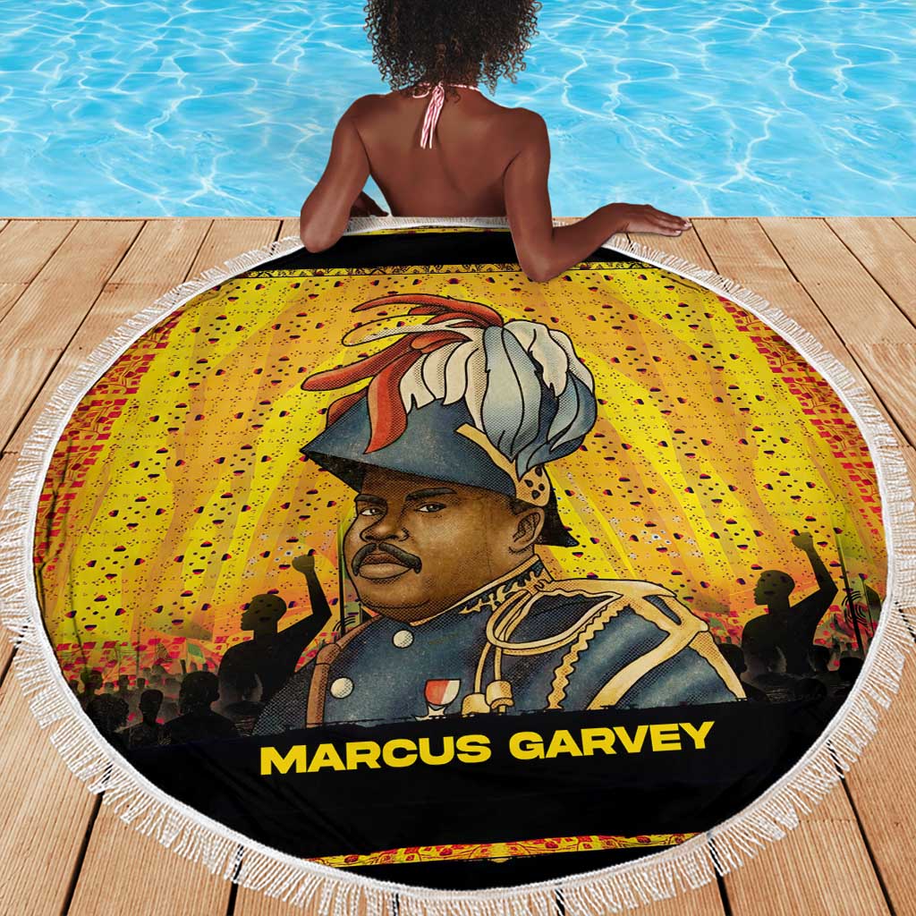 Marcus Garvey Beach Blanket Yellow African Pattern Design Pan African Flag Civil Rights Movement Tribute - Wonder Print Shop