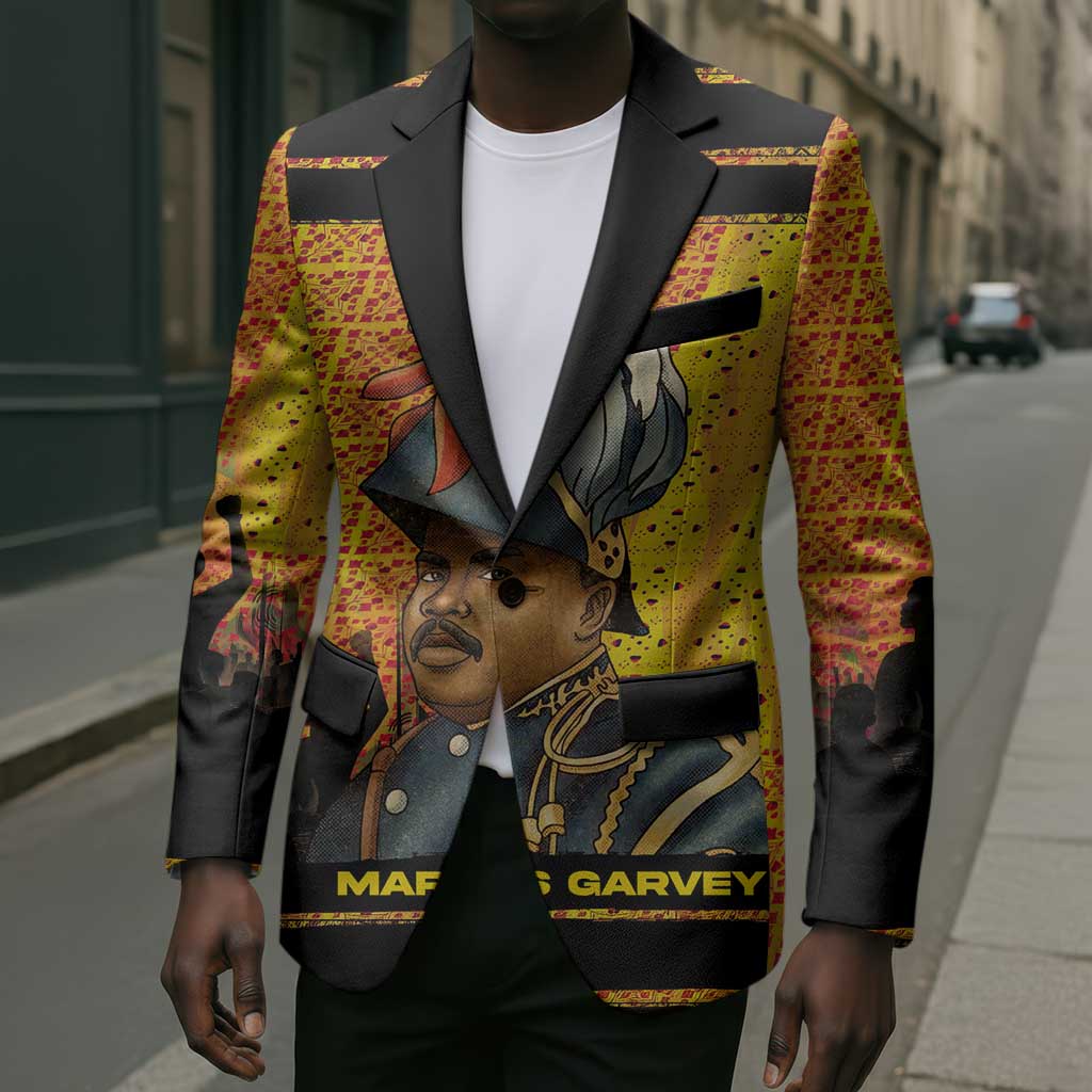 Marcus Garvey Blazer Yellow African Pattern Design Pan African Flag Civil Rights Movement Tribute - Wonder Print Shop