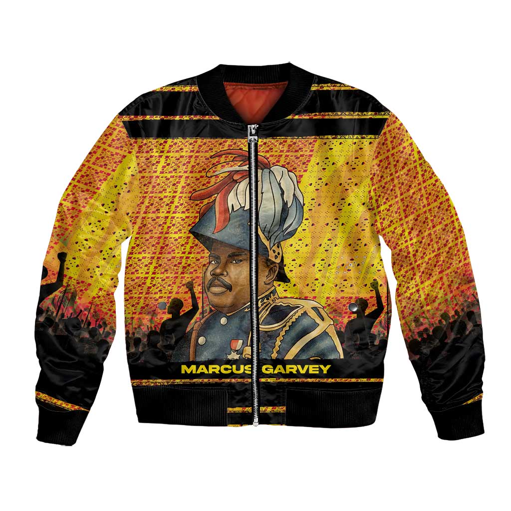 Marcus Garvey Bomber Jacket Yellow African Pattern Design Pan African Flag Civil Rights Movement Tribute - Wonder Print Shop
