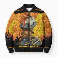 Marcus Garvey Bomber Puffer Jacket Yellow African Pattern Design Pan African Flag Civil Rights Movement Tribute - Wonder Print Shop