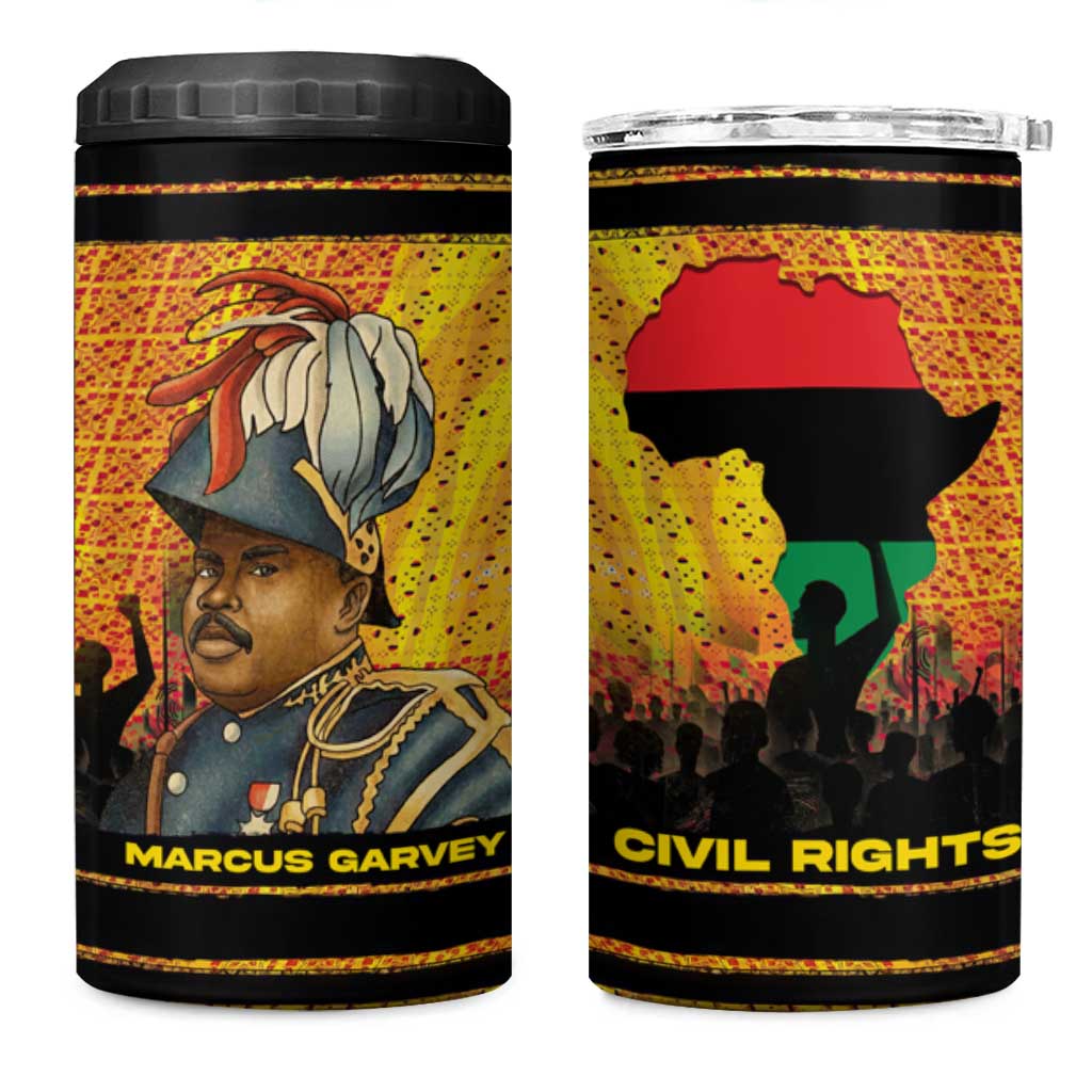 Marcus Garvey 4 in 1 Can Cooler Tumbler Yellow African Pattern Design Pan African Flag Civil Rights Movement Tribute - Wonder Print Shop