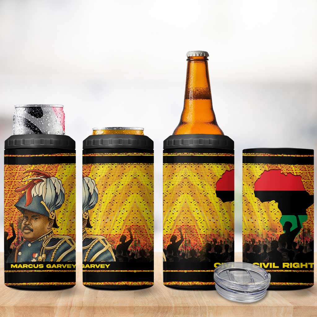 Marcus Garvey 4 in 1 Can Cooler Tumbler Yellow African Pattern Design Pan African Flag Civil Rights Movement Tribute - Wonder Print Shop