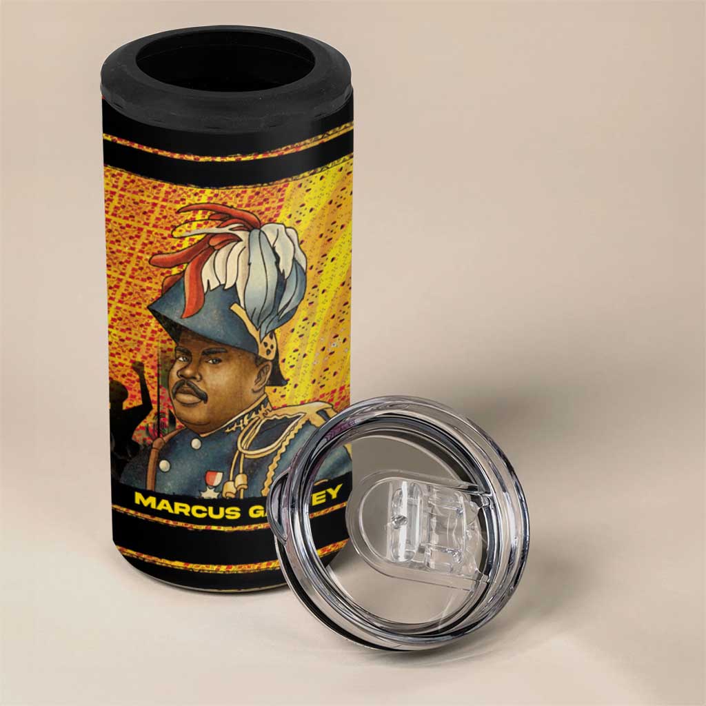 Marcus Garvey 4 in 1 Can Cooler Tumbler Yellow African Pattern Design Pan African Flag Civil Rights Movement Tribute - Wonder Print Shop