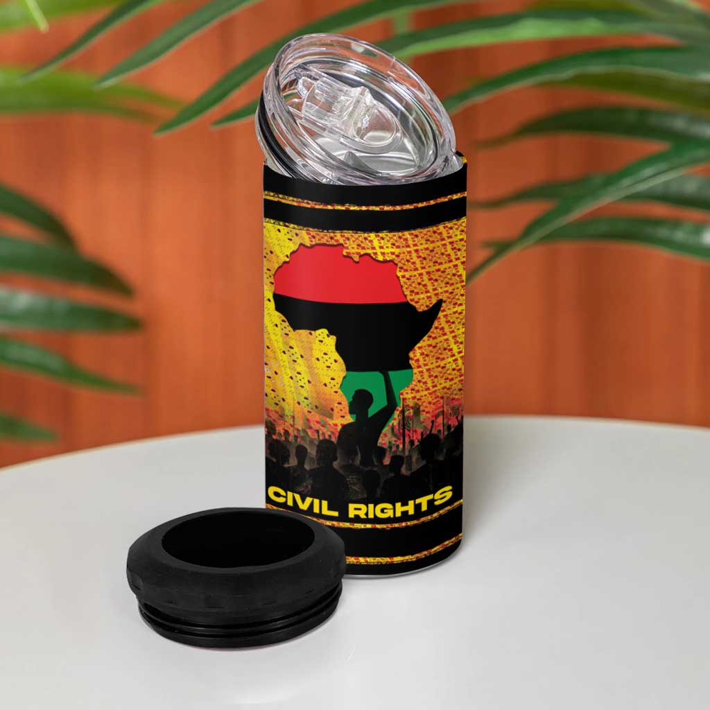 Marcus Garvey 4 in 1 Can Cooler Tumbler Yellow African Pattern Design Pan African Flag Civil Rights Movement Tribute - Wonder Print Shop