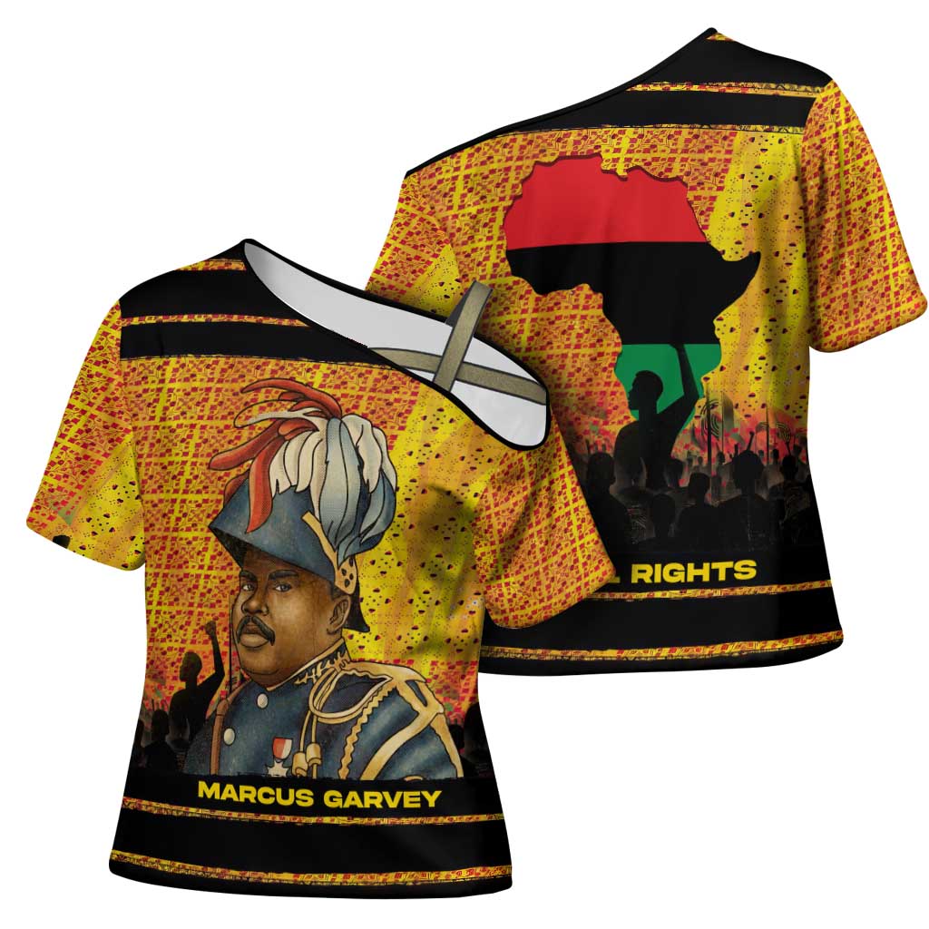 Marcus Garvey Cross Shoulder Shirt Yellow African Pattern Design Pan African Flag Civil Rights Movement Tribute - Wonder Print Shop