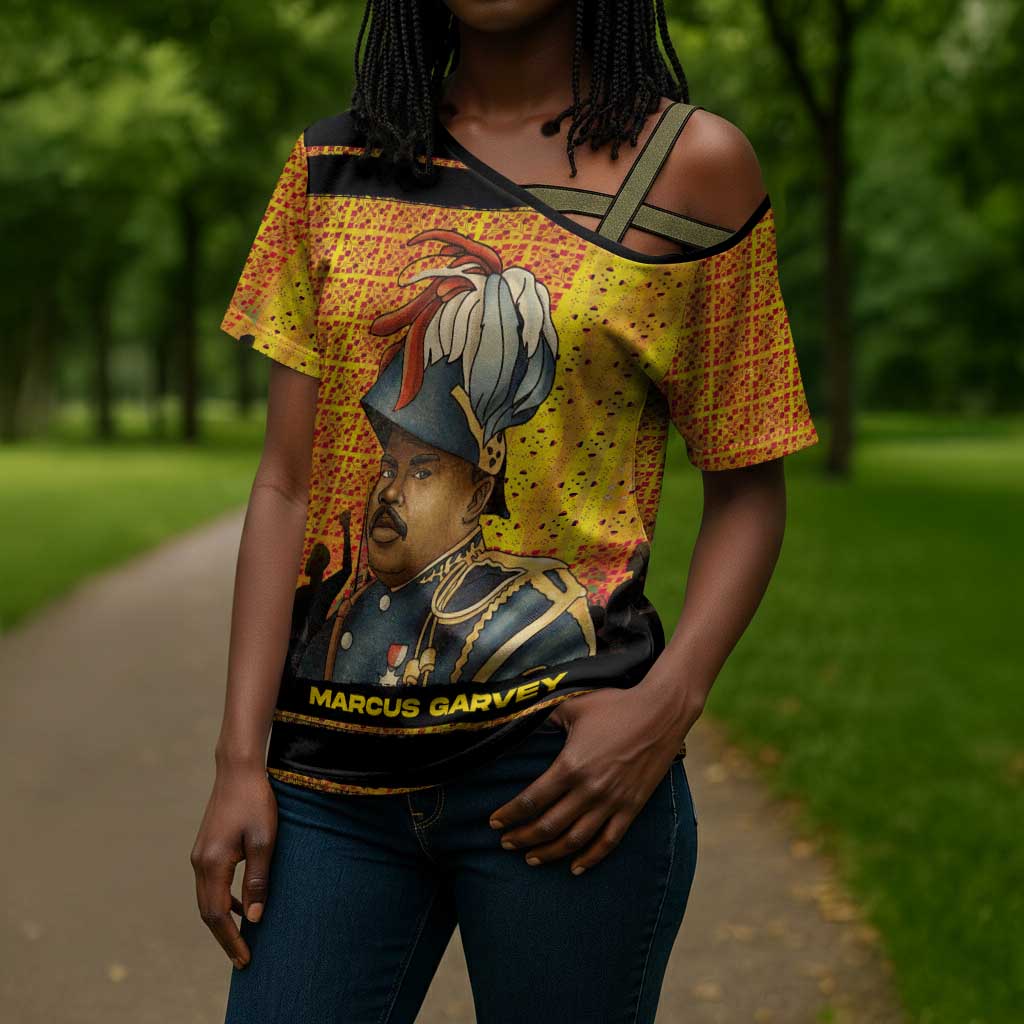Marcus Garvey Cross Shoulder Shirt Yellow African Pattern Design Pan African Flag Civil Rights Movement Tribute - Wonder Print Shop