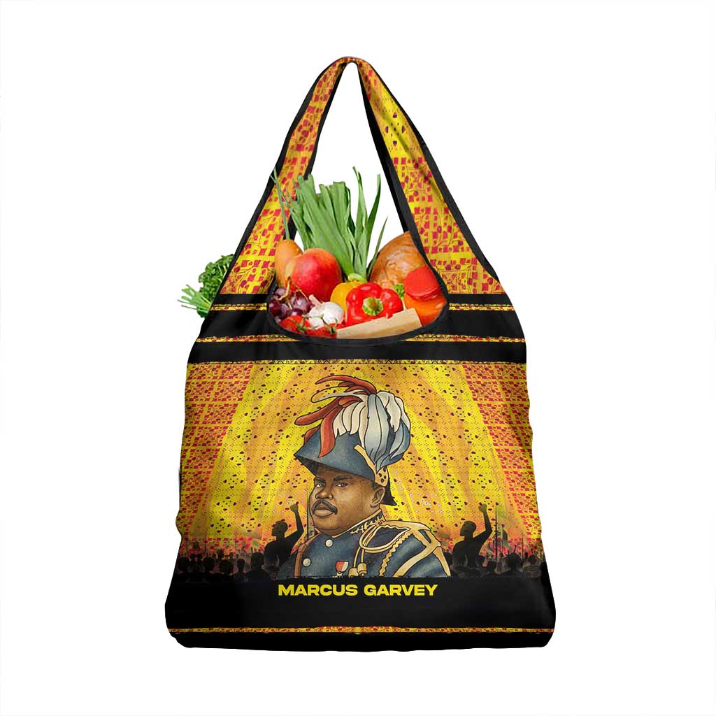 Marcus Garvey Grocery Bag Yellow African Pattern Design Pan African Flag Civil Rights Movement Tribute - Wonder Print Shop