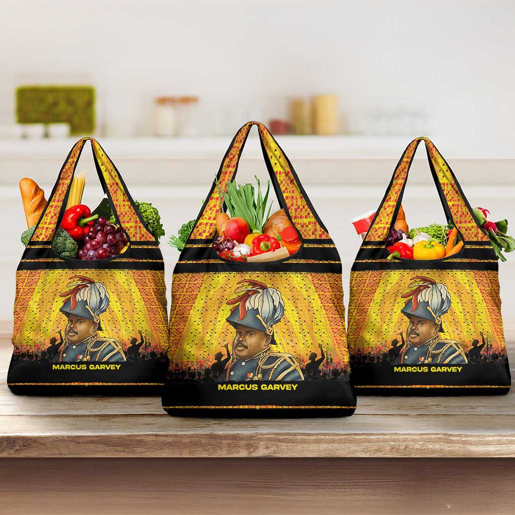 Marcus Garvey Grocery Bag Yellow African Pattern Design Pan African Flag Civil Rights Movement Tribute - Wonder Print Shop