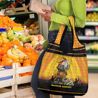 Marcus Garvey Grocery Bag Yellow African Pattern Design Pan African Flag Civil Rights Movement Tribute - Wonder Print Shop