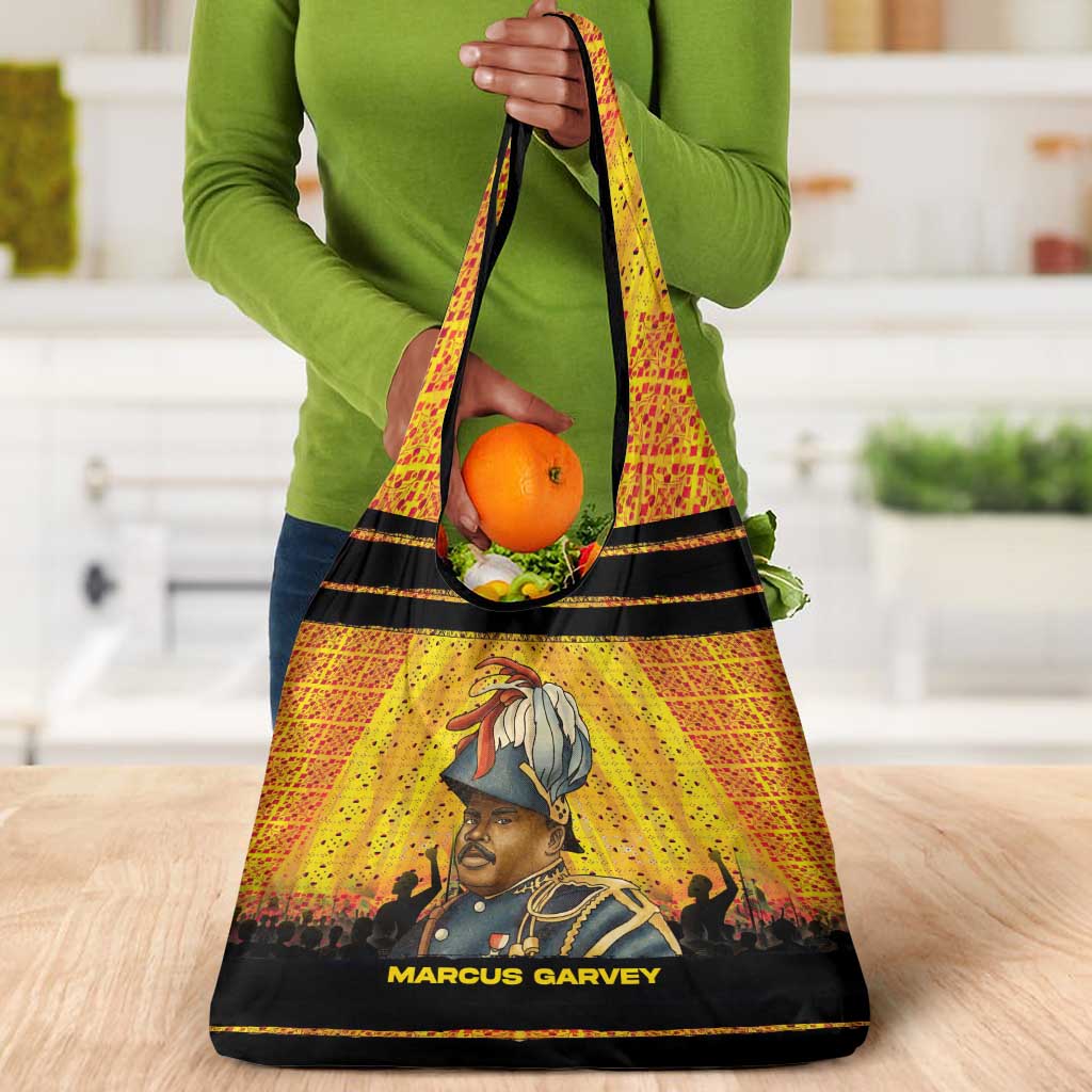Marcus Garvey Grocery Bag Yellow African Pattern Design Pan African Flag Civil Rights Movement Tribute - Wonder Print Shop
