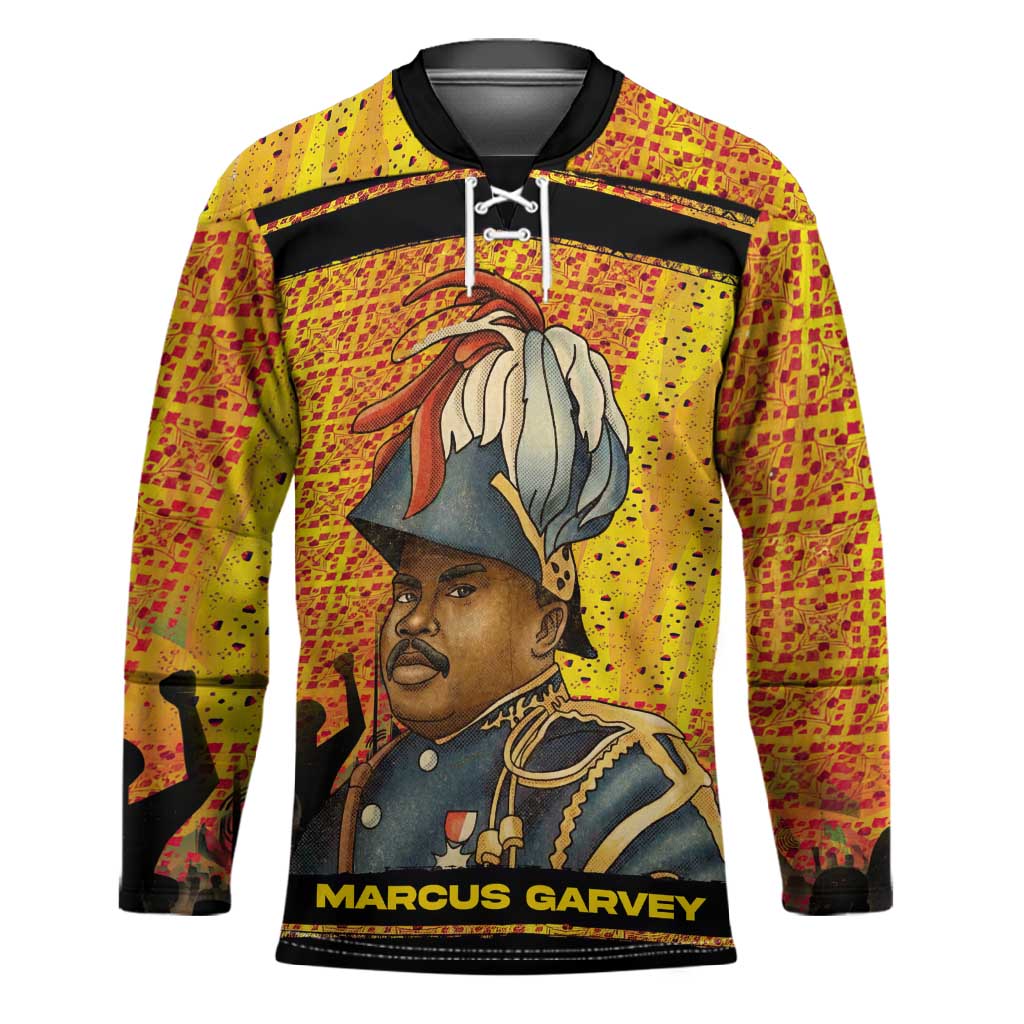 Marcus Garvey Hockey Jersey Yellow African Pattern Design Pan African Flag Civil Rights Movement Tribute - Wonder Print Shop