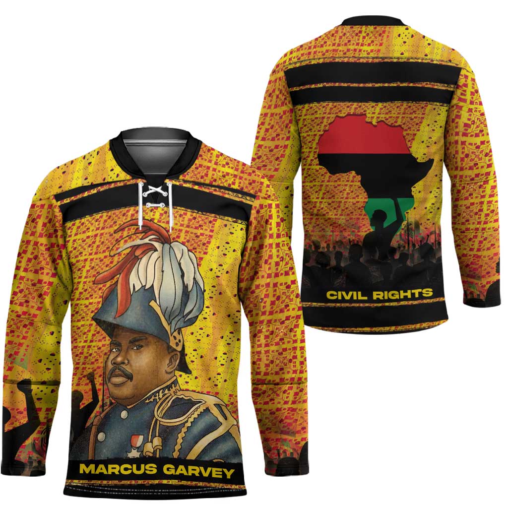 Marcus Garvey Hockey Jersey Yellow African Pattern Design Pan African Flag Civil Rights Movement Tribute - Wonder Print Shop