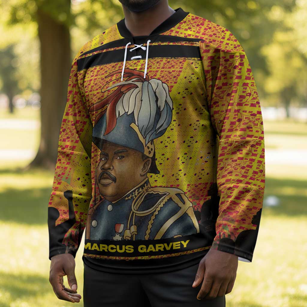 Marcus Garvey Hockey Jersey Yellow African Pattern Design Pan African Flag Civil Rights Movement Tribute - Wonder Print Shop