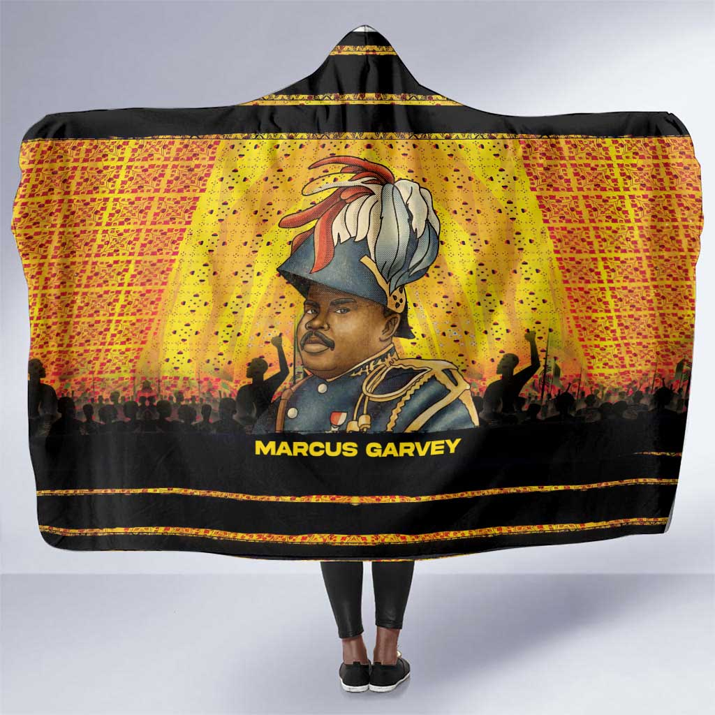 Marcus Garvey Hooded Blanket Yellow African Pattern Design Pan African Flag Civil Rights Movement Tribute - Wonder Print Shop