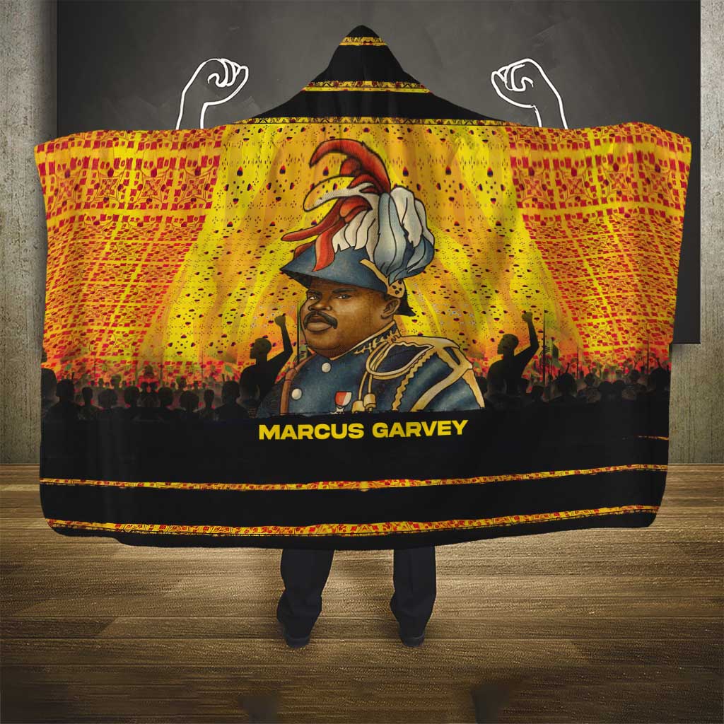 Marcus Garvey Hooded Blanket Yellow African Pattern Design Pan African Flag Civil Rights Movement Tribute - Wonder Print Shop