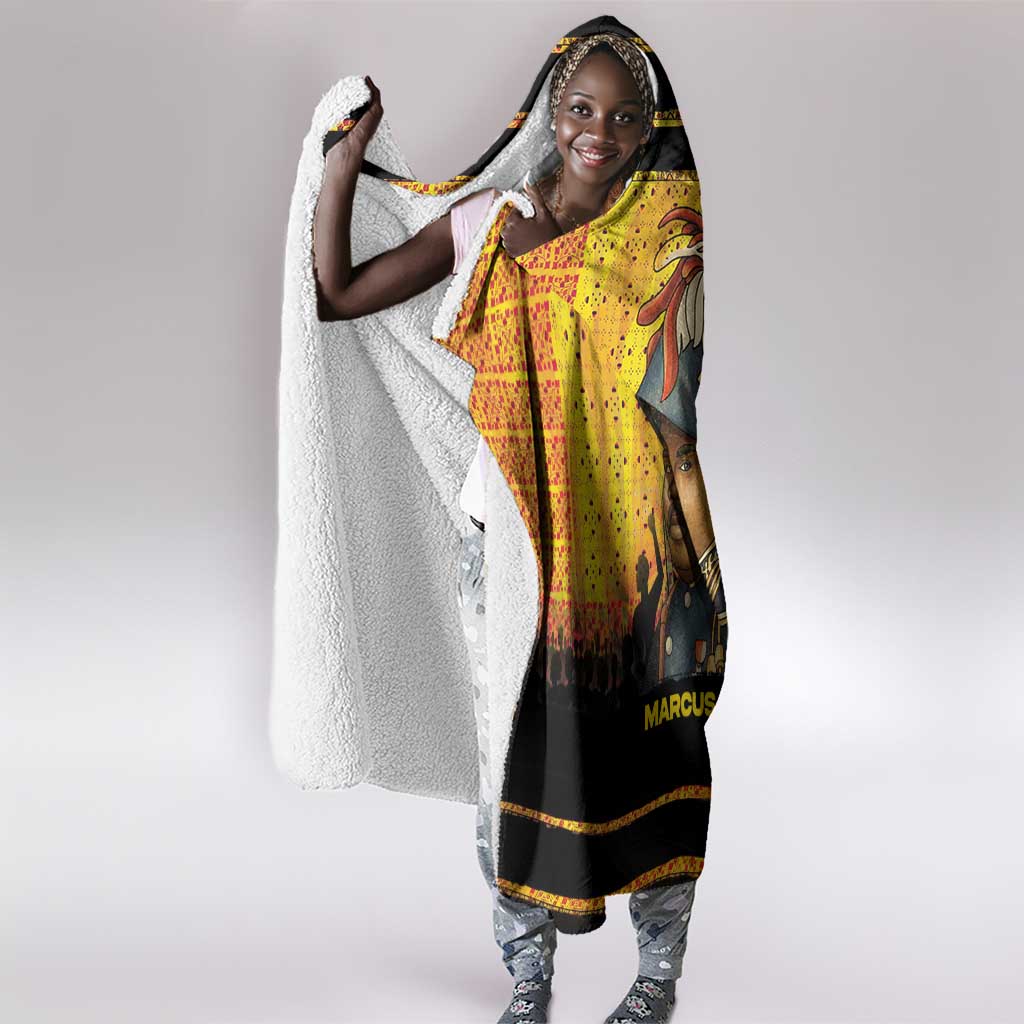 Marcus Garvey Hooded Blanket Yellow African Pattern Design Pan African Flag Civil Rights Movement Tribute - Wonder Print Shop