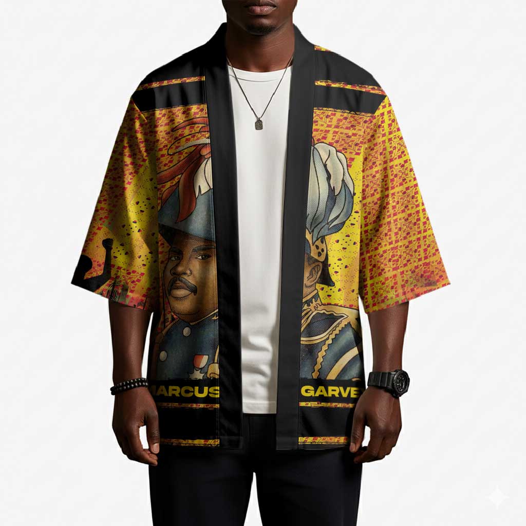 Marcus Garvey Kimono Yellow African Pattern Design Pan African Flag Civil Rights Movement Tribute - Wonder Print Shop