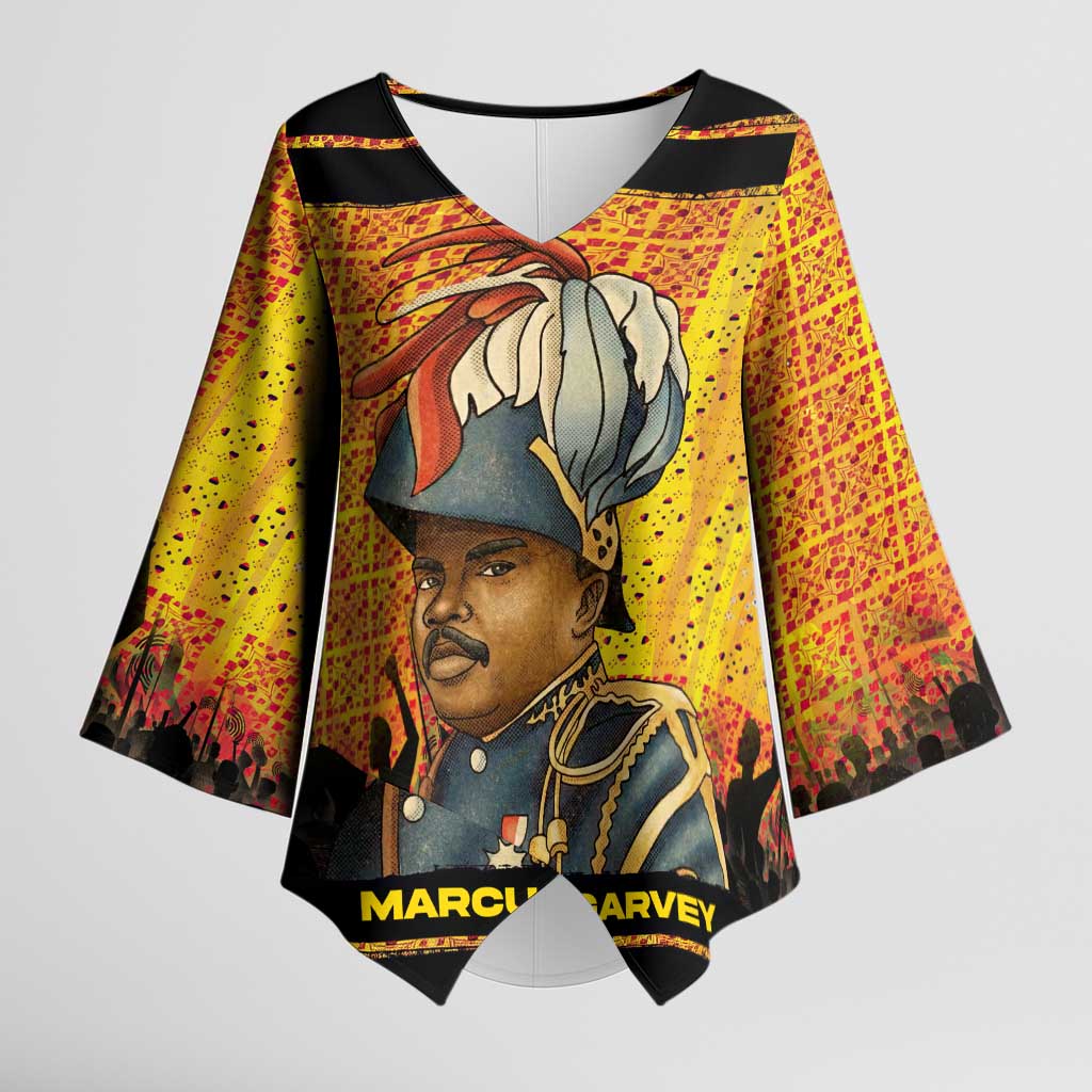Marcus Garvey Kimono Sleeve Blouse Yellow African Pattern Design Pan African Flag Civil Rights Movement Tribute - Wonder Print Shop