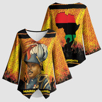 Marcus Garvey Kimono Sleeve Blouse Yellow African Pattern Design Pan African Flag Civil Rights Movement Tribute - Wonder Print Shop