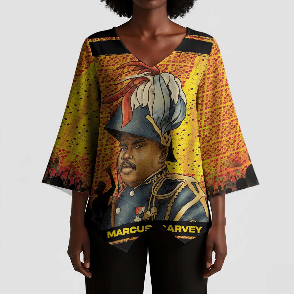 Marcus Garvey Kimono Sleeve Blouse Yellow African Pattern Design Pan African Flag Civil Rights Movement Tribute - Wonder Print Shop