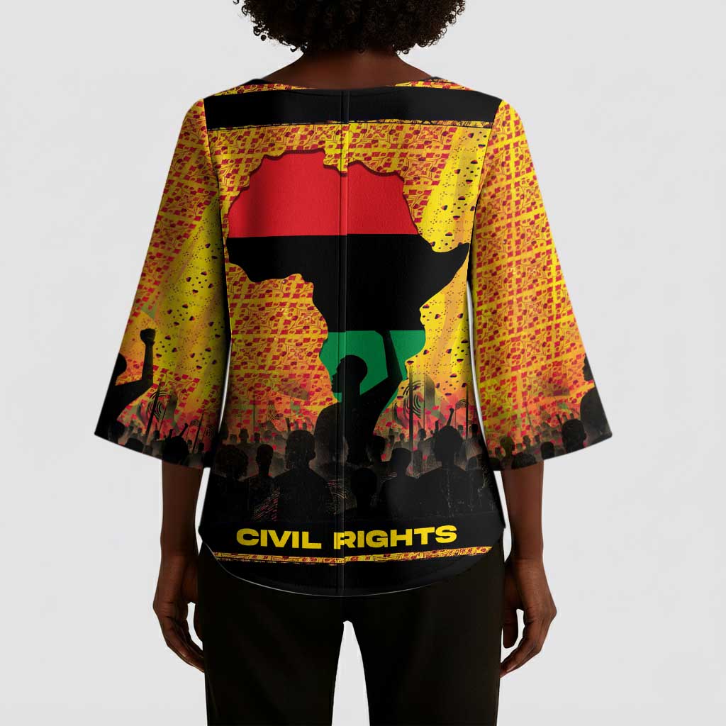 Marcus Garvey Kimono Sleeve Blouse Yellow African Pattern Design Pan African Flag Civil Rights Movement Tribute - Wonder Print Shop