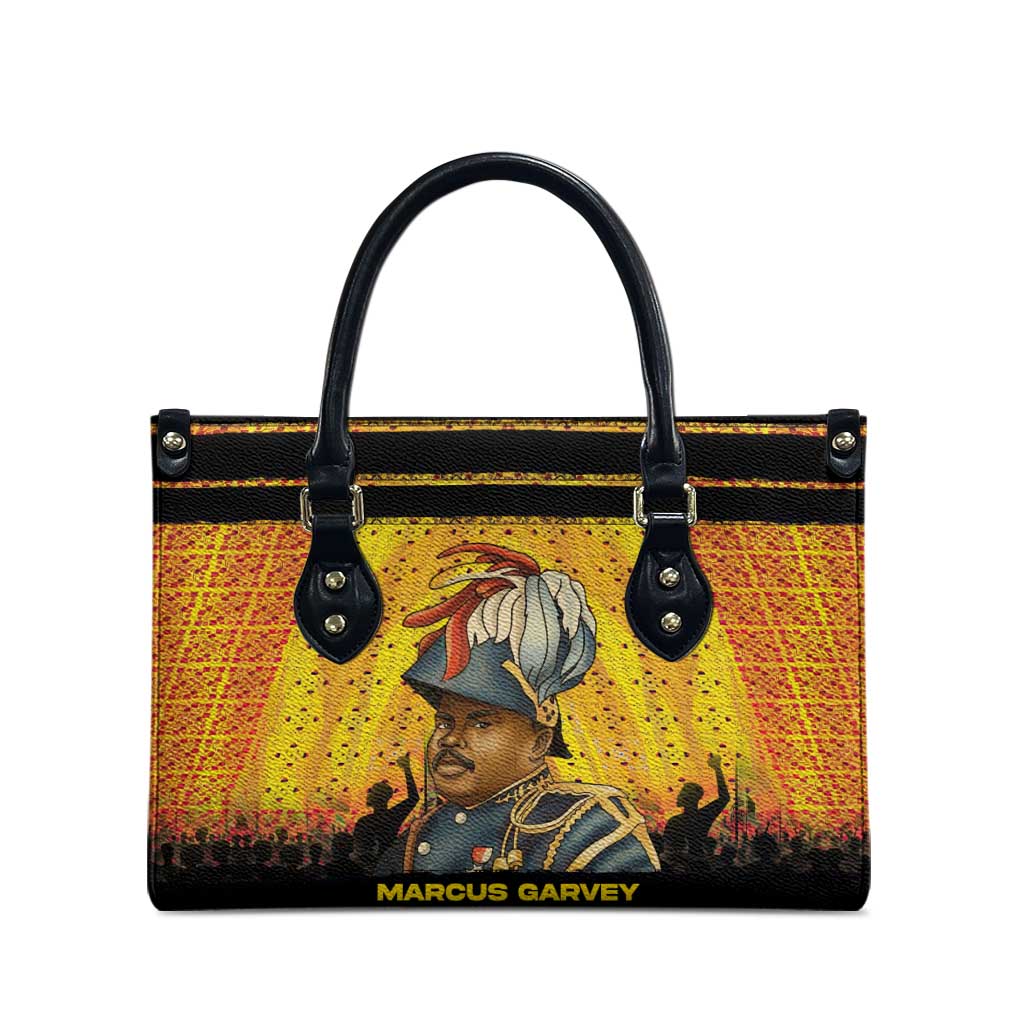 Marcus Garvey Leather Bag Yellow African Pattern Design Pan African Flag Civil Rights Movement Tribute - Wonder Print Shop