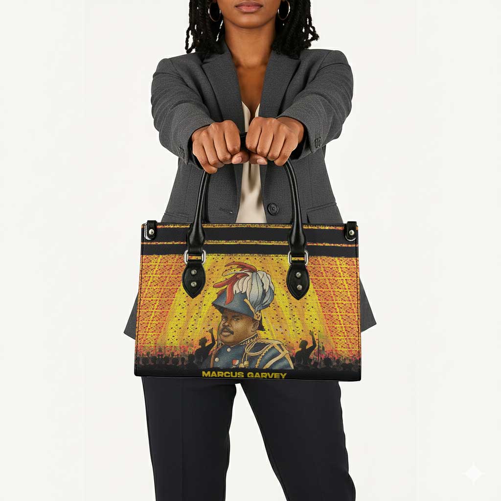 Marcus Garvey Leather Bag Yellow African Pattern Design Pan African Flag Civil Rights Movement Tribute - Wonder Print Shop