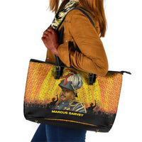 Marcus Garvey Leather Tote Bag Yellow African Pattern Design Pan African Flag Civil Rights Movement Tribute - Wonder Print Shop