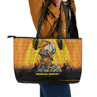 Marcus Garvey Leather Tote Bag Yellow African Pattern Design Pan African Flag Civil Rights Movement Tribute - Wonder Print Shop