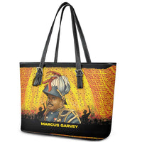 Marcus Garvey Leather Tote Bag Yellow African Pattern Design Pan African Flag Civil Rights Movement Tribute - Wonder Print Shop