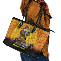 Marcus Garvey Leather Tote Bag Yellow African Pattern Design Pan African Flag Civil Rights Movement Tribute - Wonder Print Shop